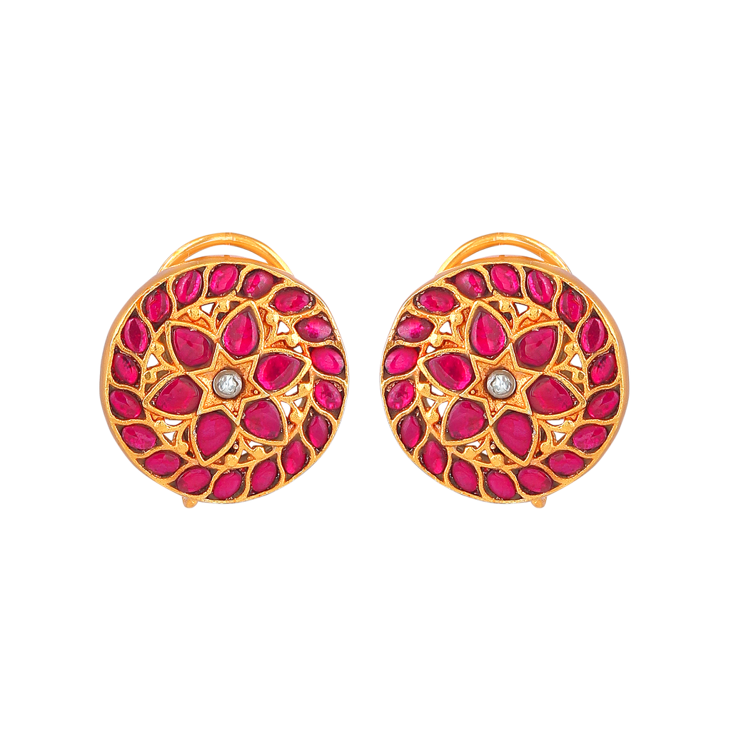 Kundan Pattern Stud Earrings in Gold-Toned 92.5 Silver