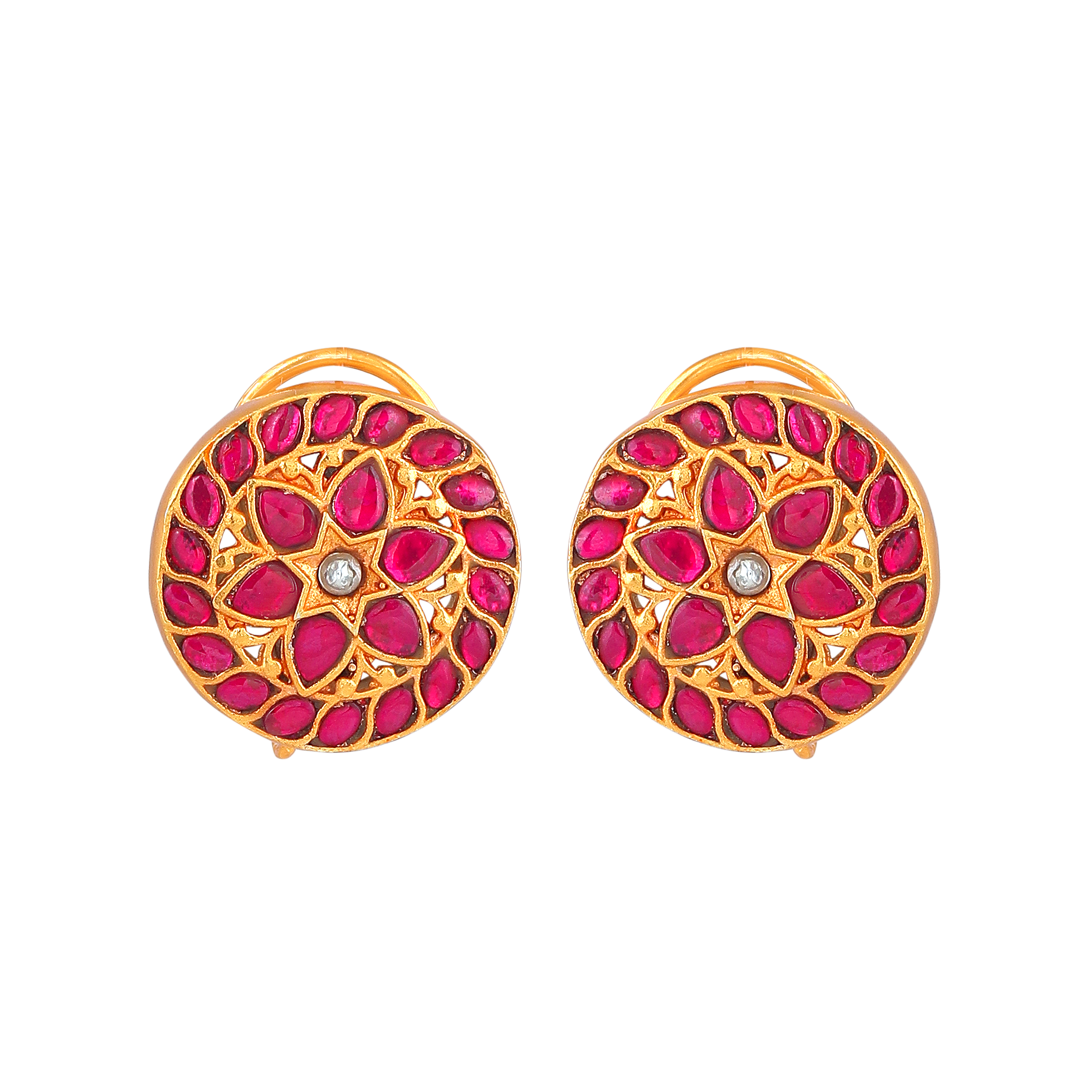 Kundan Pattern Stud Earrings in Gold-Toned 92.5 Silver