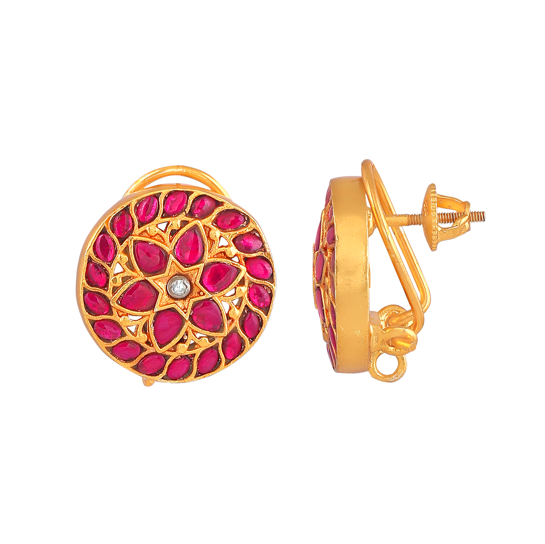 Kundan Pattern Stud Earrings in Gold-Toned 92.5 Silver