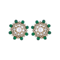 Green Bead Floral Halo Stud Earrings in 92.5 Silver