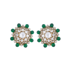 Green Bead Floral Halo Stud Earrings in 92.5 Silver