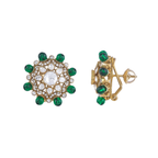 Green Bead Floral Halo Stud Earrings in 92.5 Silver