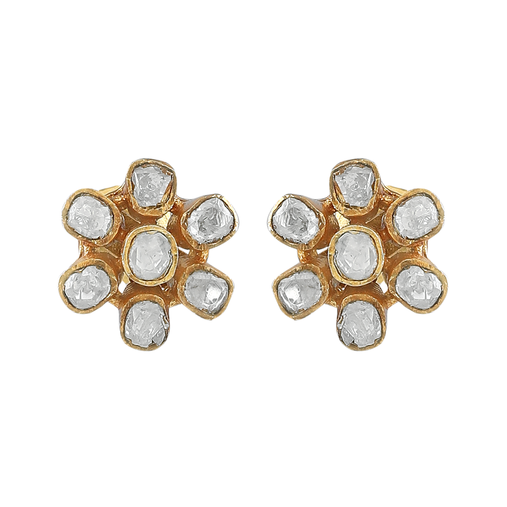 Royal Floral Polki Pattern Silver Stud Earrings