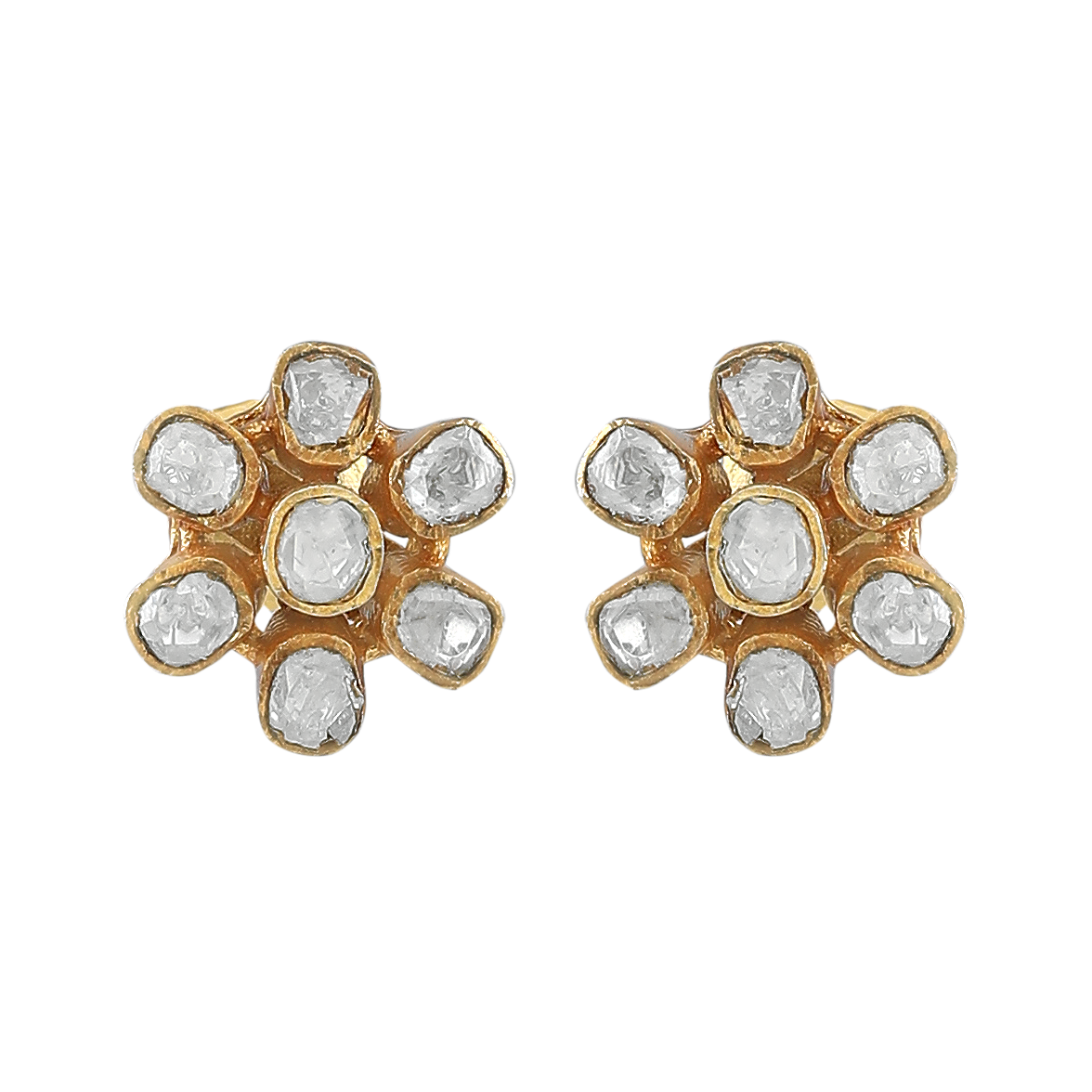 Royal Floral Polki Pattern Silver Stud Earrings