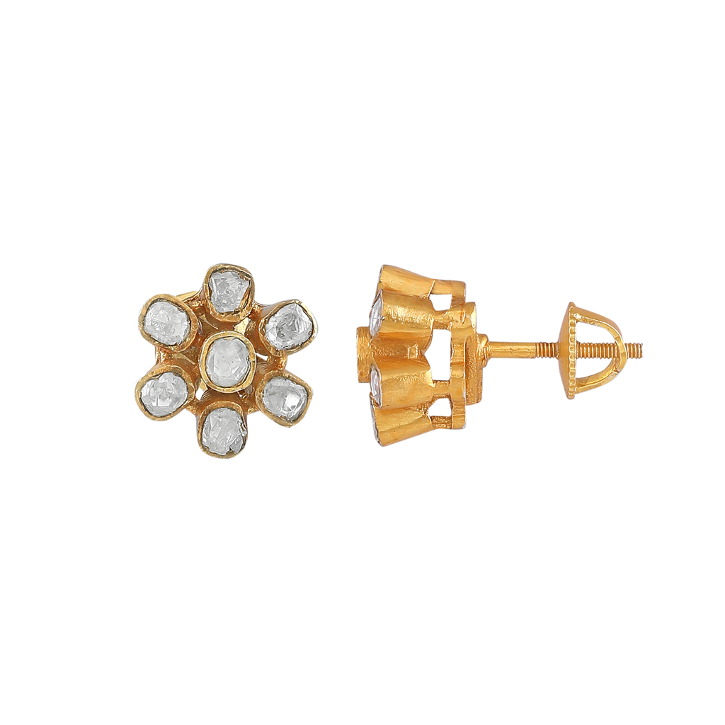 Royal Floral Polki Pattern Silver Stud Earrings