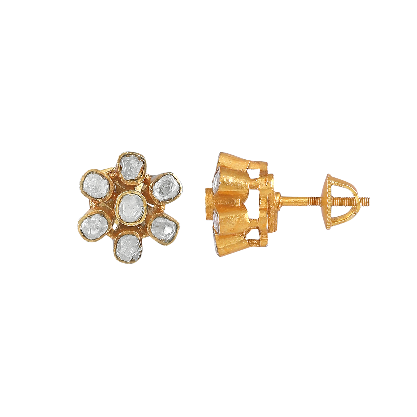 Royal Floral Polki Pattern Silver Stud Earrings