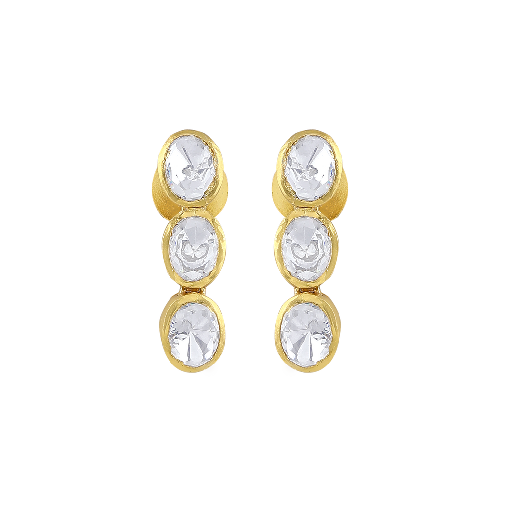 Silver Polki-Style CZ Triple Drop Stud Earrings
