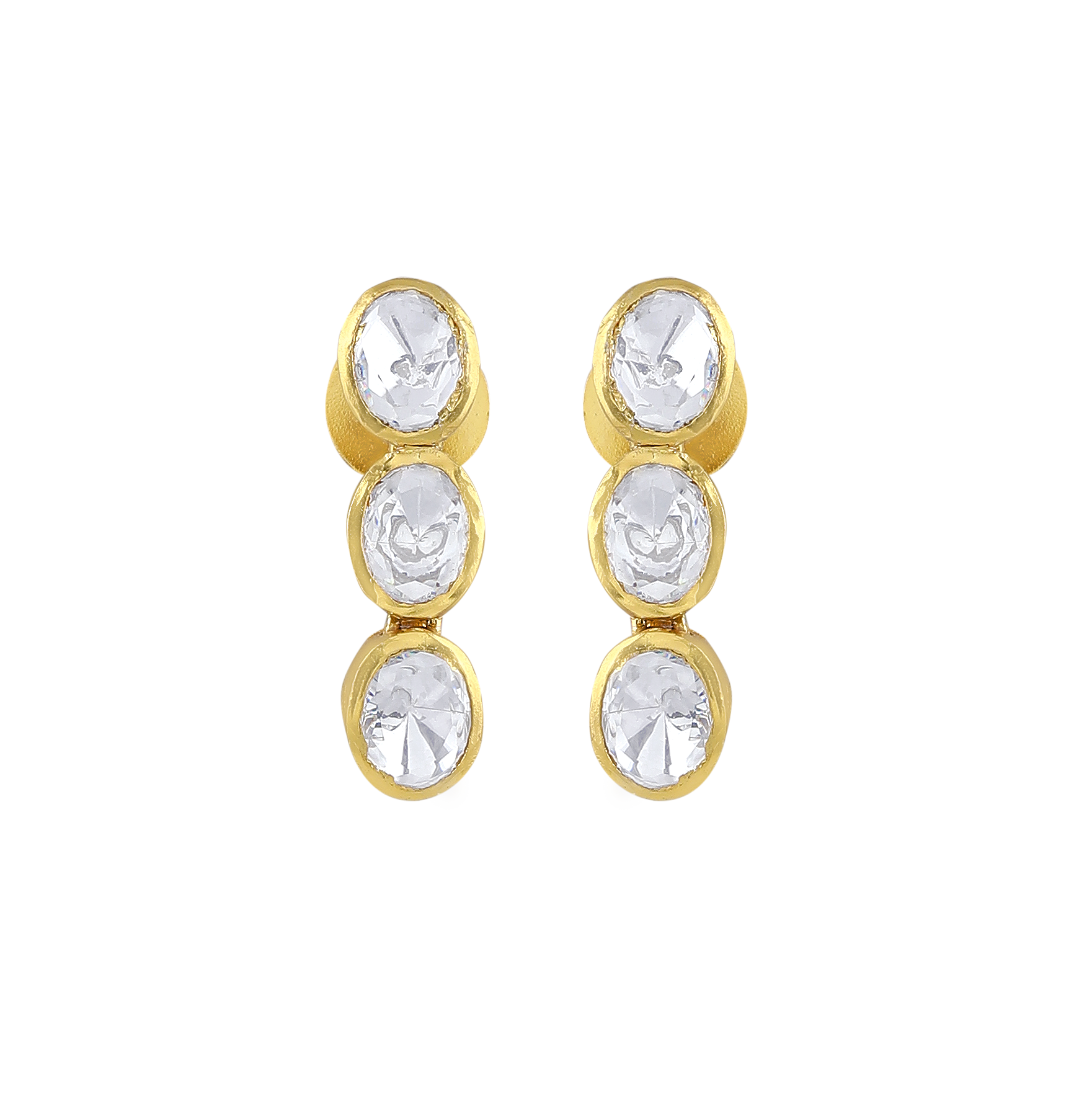 Silver Polki-Style CZ Triple Drop Stud Earrings
