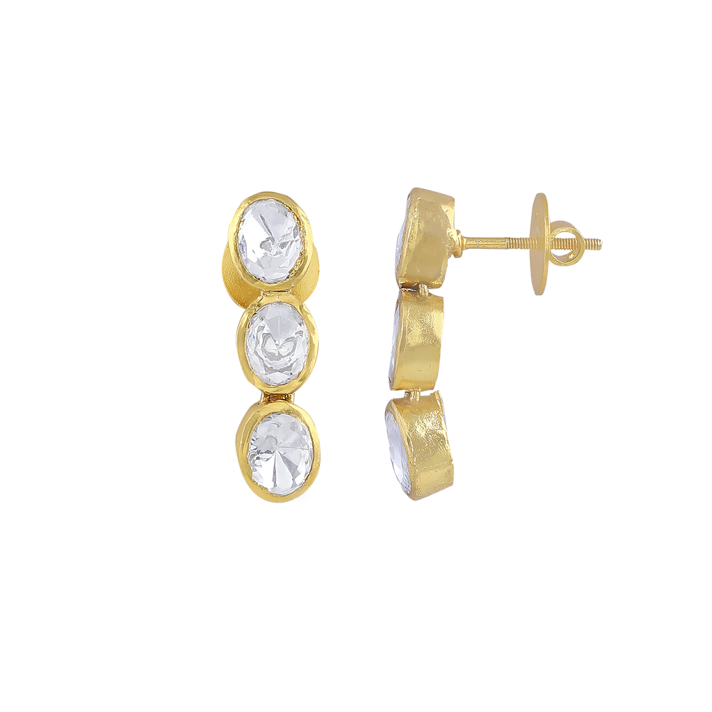 Silver Polki-Style CZ Triple Drop Stud Earrings