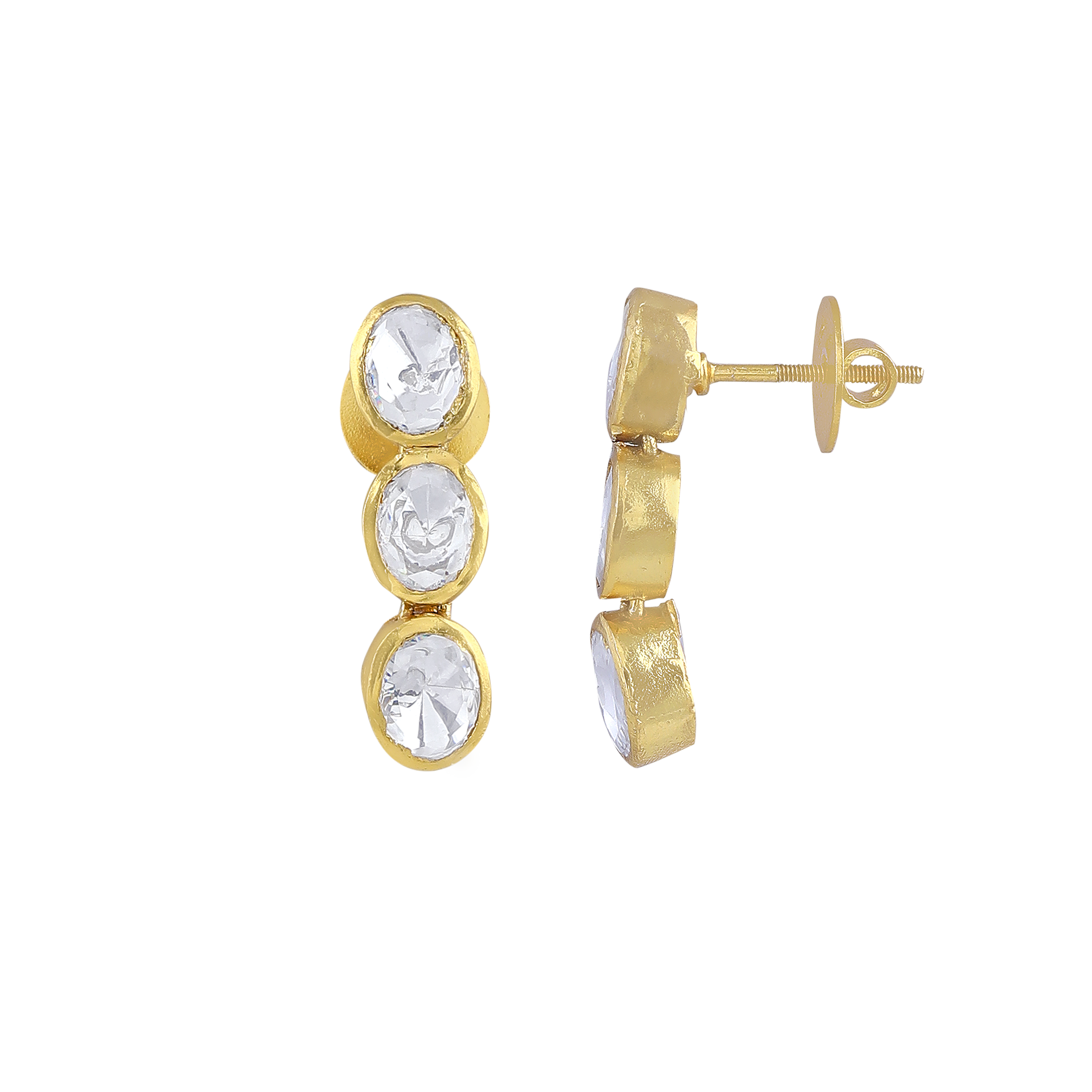 Silver Polki-Style CZ Triple Drop Stud Earrings