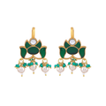 Silver Green Stone Lotus Pattern Earrings