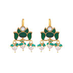 Silver Green Stone Lotus Pattern Earrings