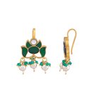 Silver Green Stone Lotus Pattern Earrings