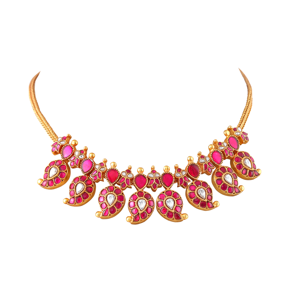 Silver Mango Necklace with Kundan Pattern