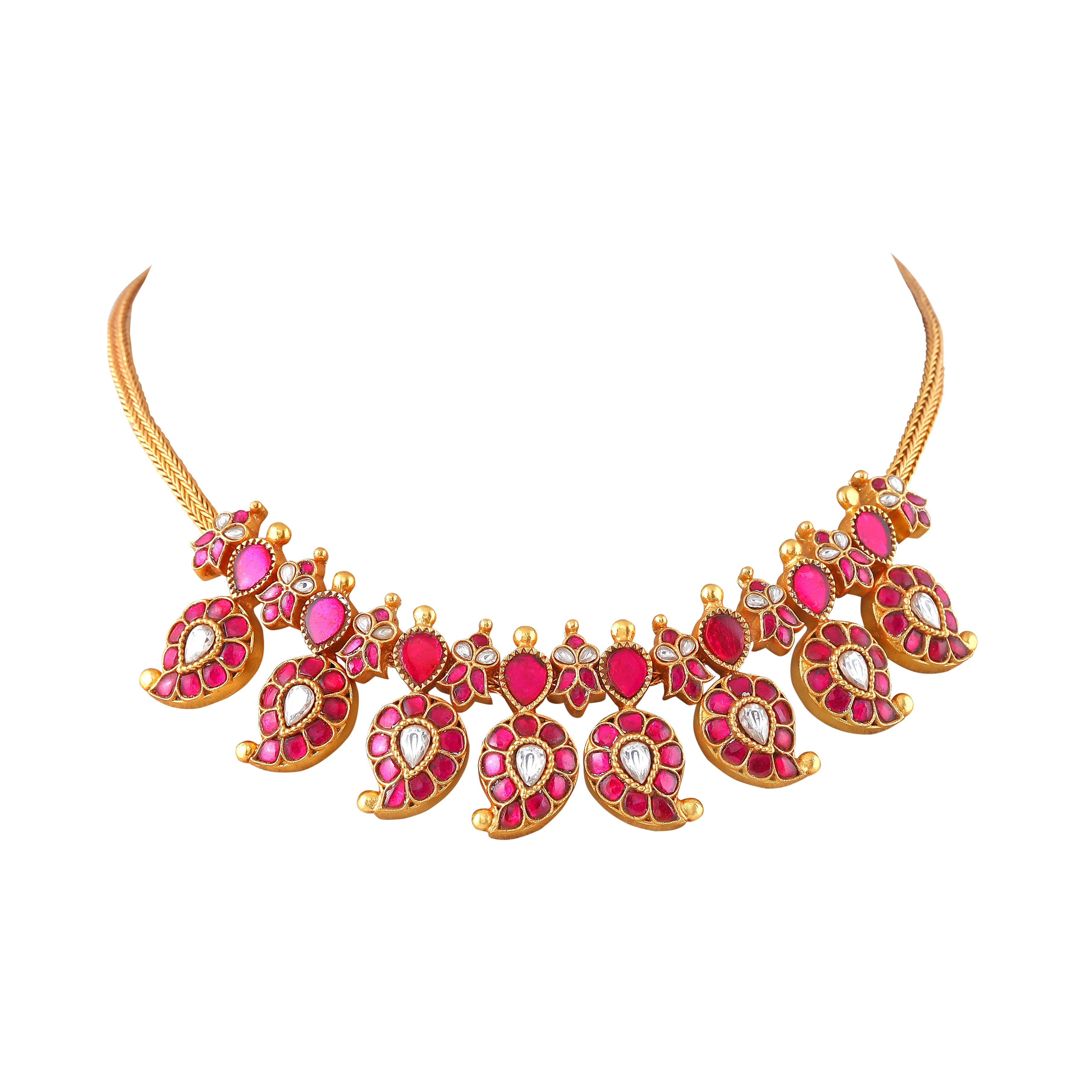 Silver Mango Necklace with Kundan Pattern