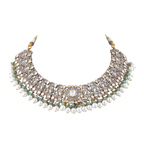 Silver Polki Pattern Short Necklace with Pearl Drops