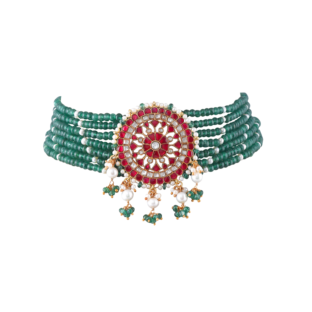 92.5 Silver Green Bead Choker