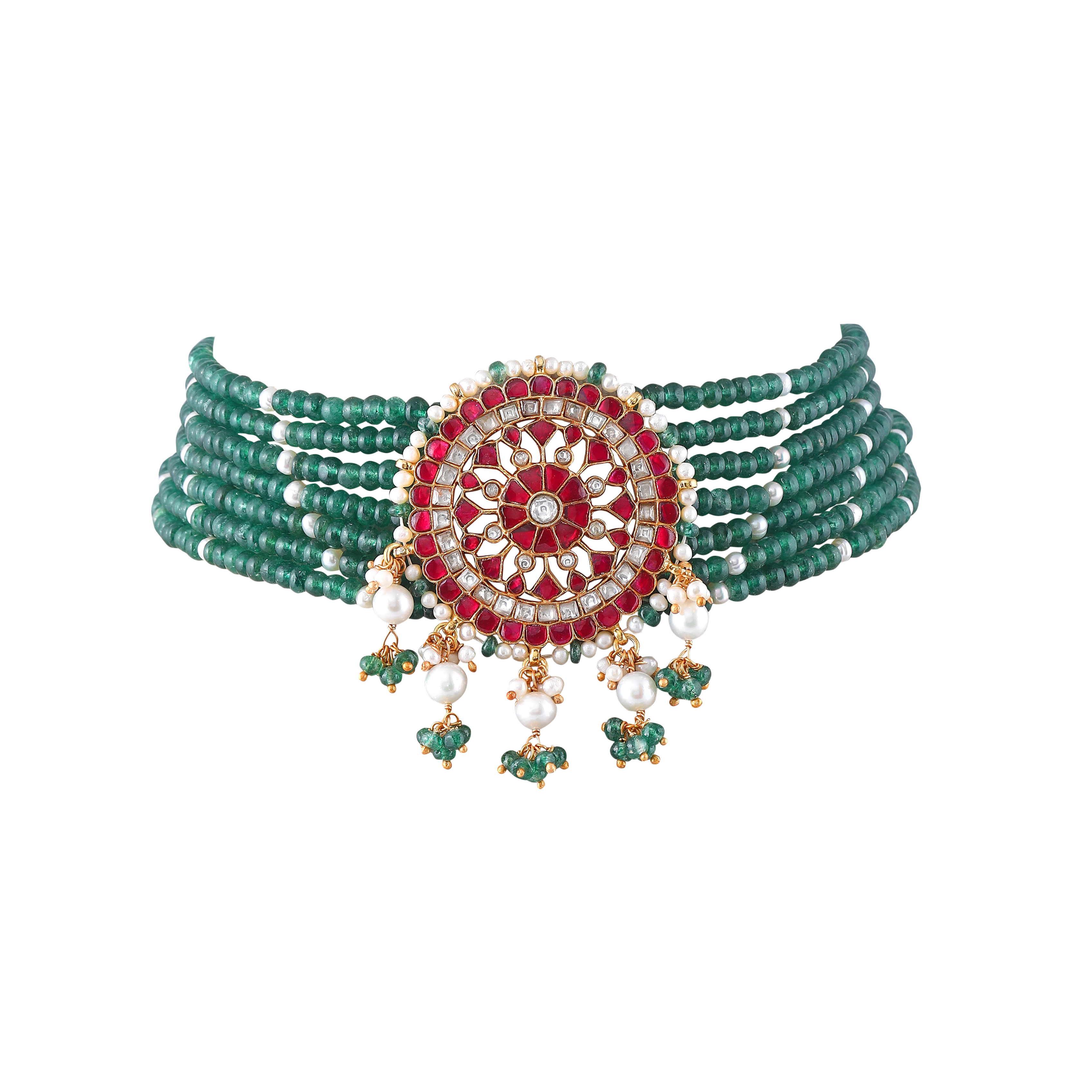 92.5 Silver Green Bead Choker