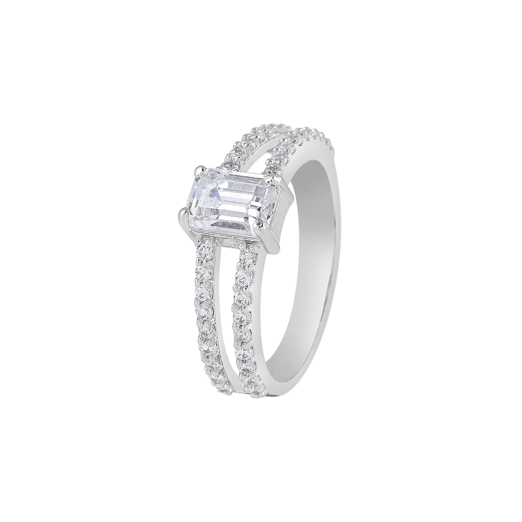 Sparkling CZ Double Band Ring in Pure 92.5 Silver