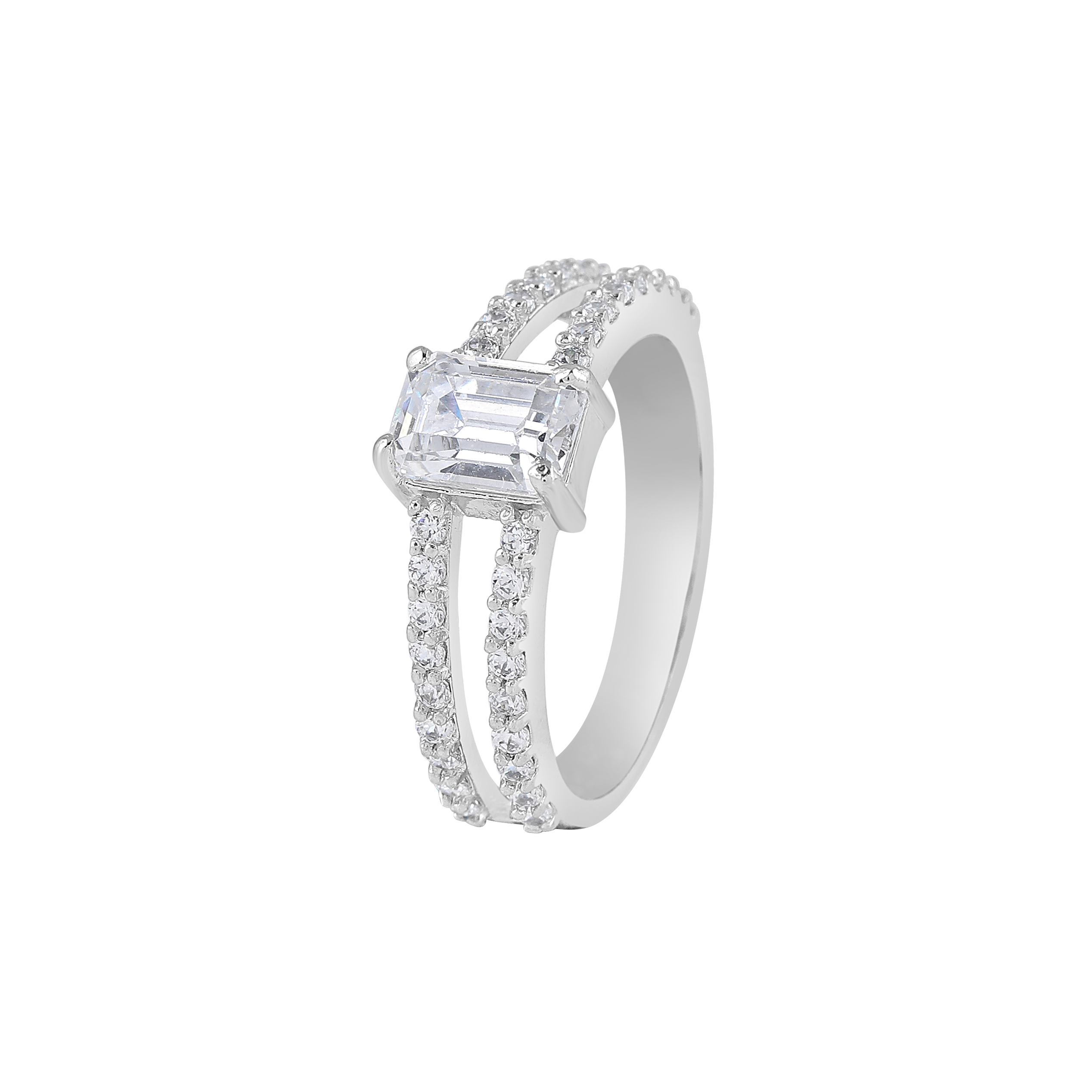 Sparkling CZ Double Band Ring in Pure 92.5 Silver