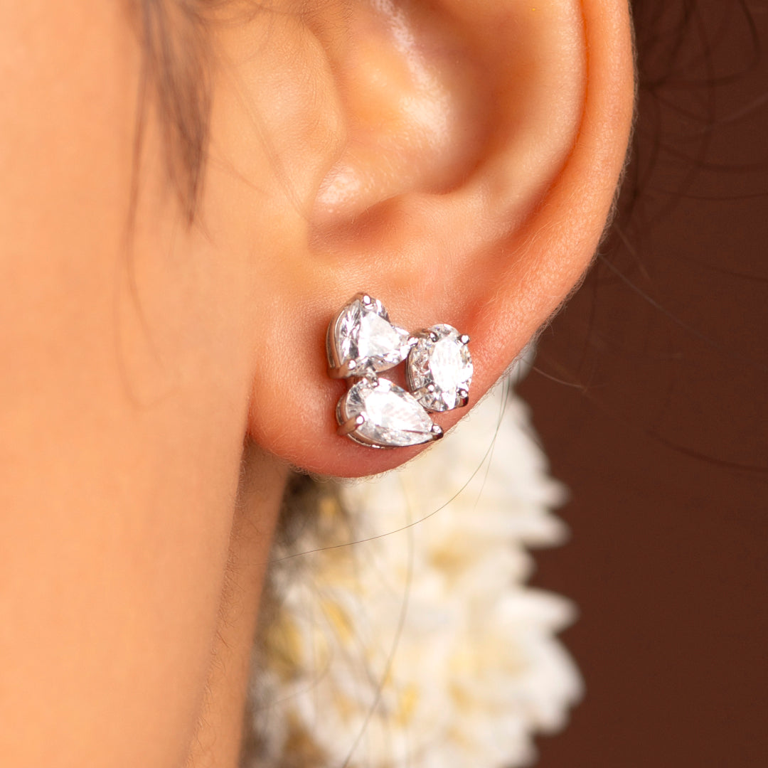Celestial Trio Multi-Cut CZ Studs in Silver