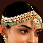 Silver Green Bead Mathapatti with CZ Stones