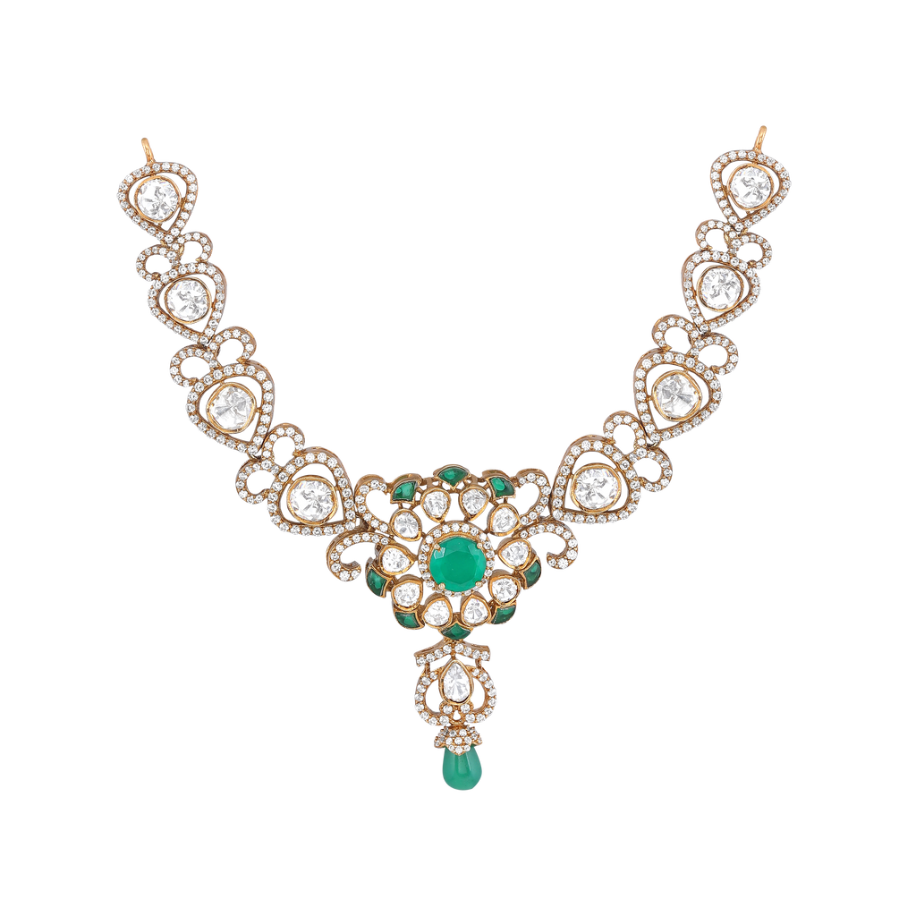 Silver Polki Pattern Short Necklace