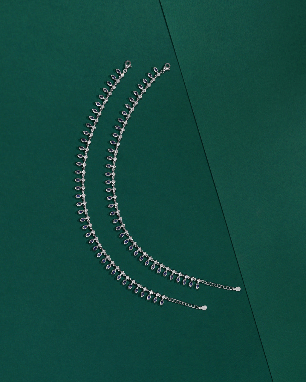 Bloom Blue Stone Silver Anklets