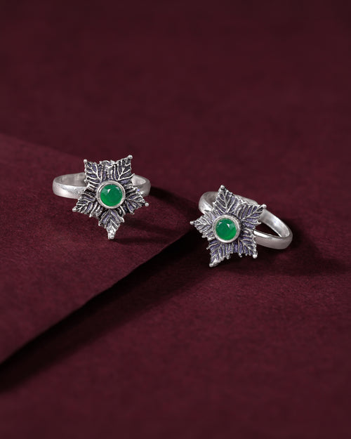 92.5 Silver Green Stone Toe Rings