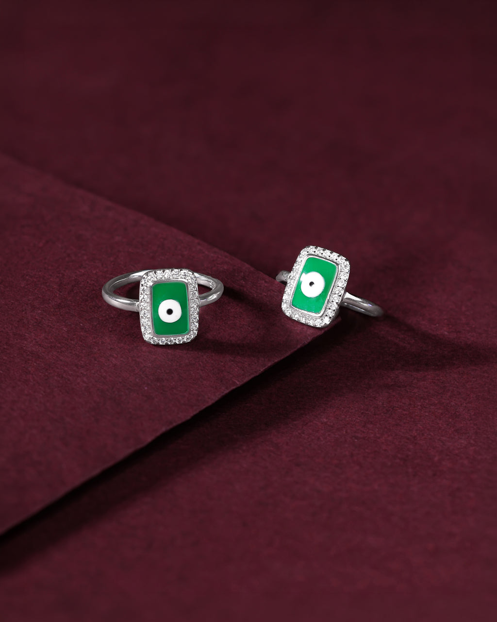 Silver Green Evil Eye Toe Ring Set