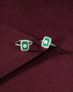 Silver Green Evil Eye Toe Ring Set