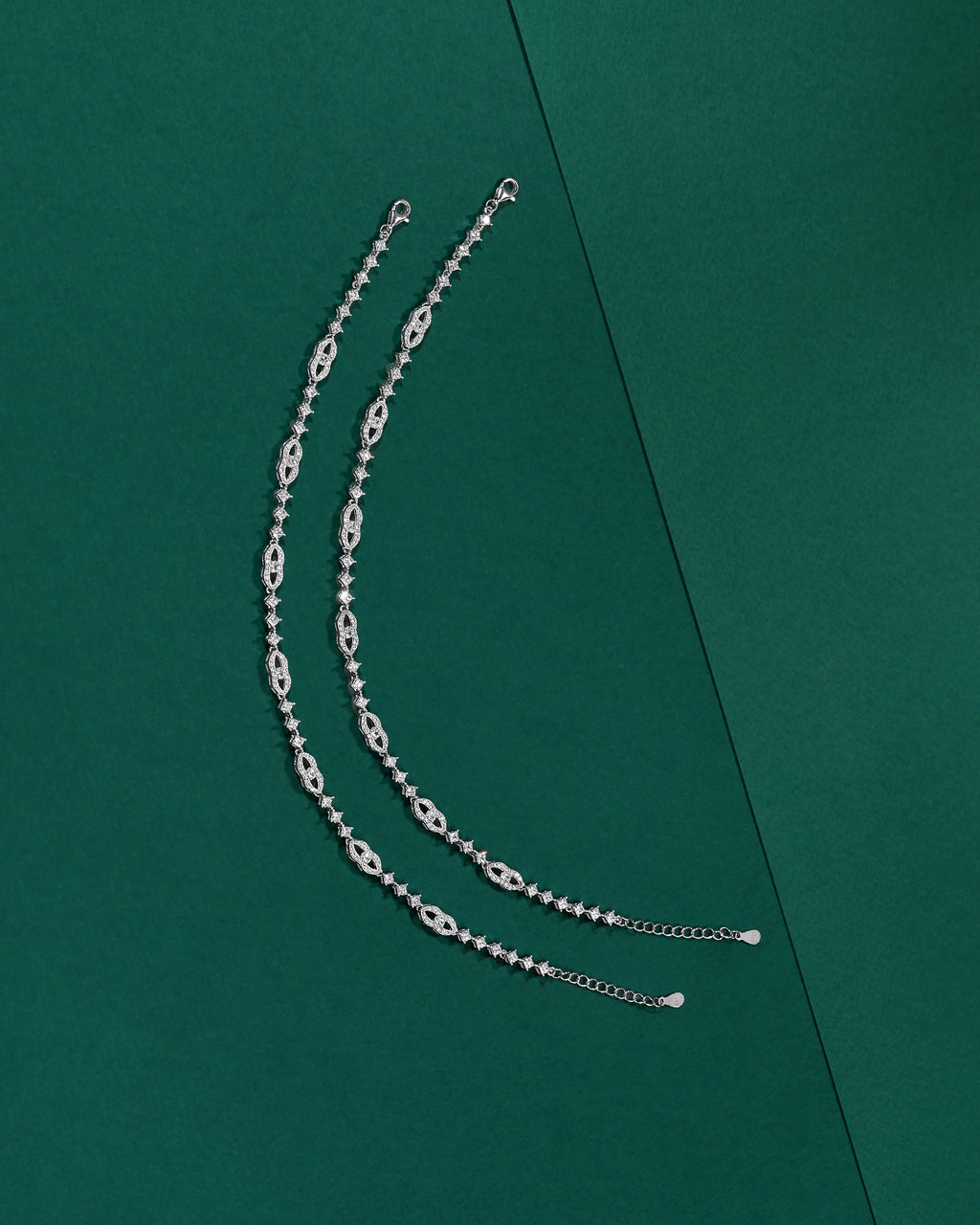 Silver Interlocking Link Anklets with Brilliant CZ
