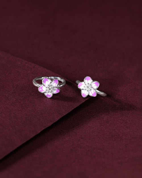 Bloom 92.5 Silver Floral Toe Rings