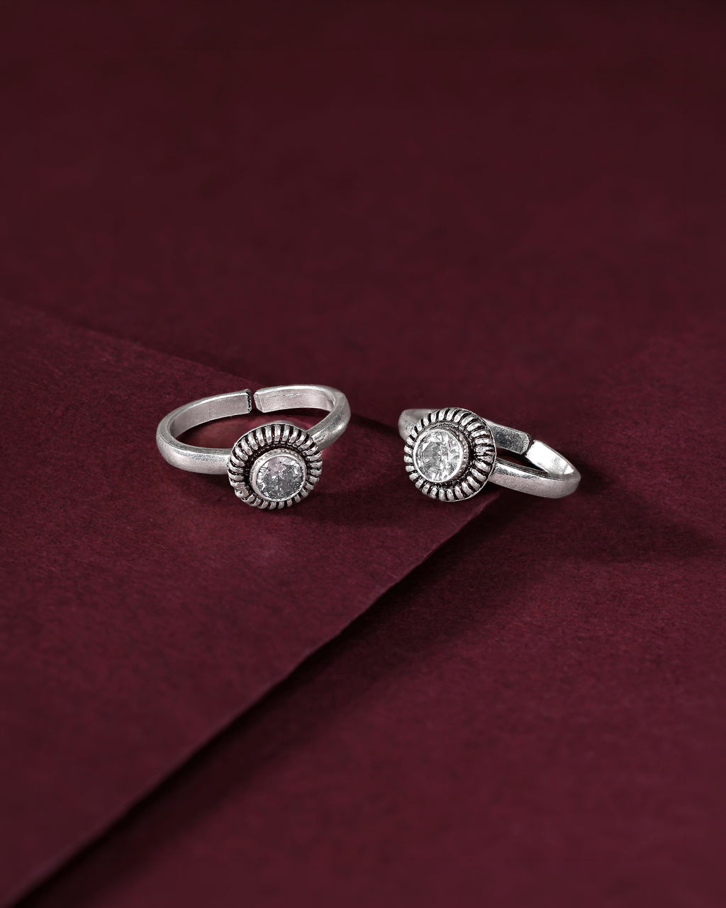 Oxidized Silver CZ Sunburst Toe Rings