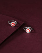 Silver Red Evil Eye Toe Rings with CZ Halo