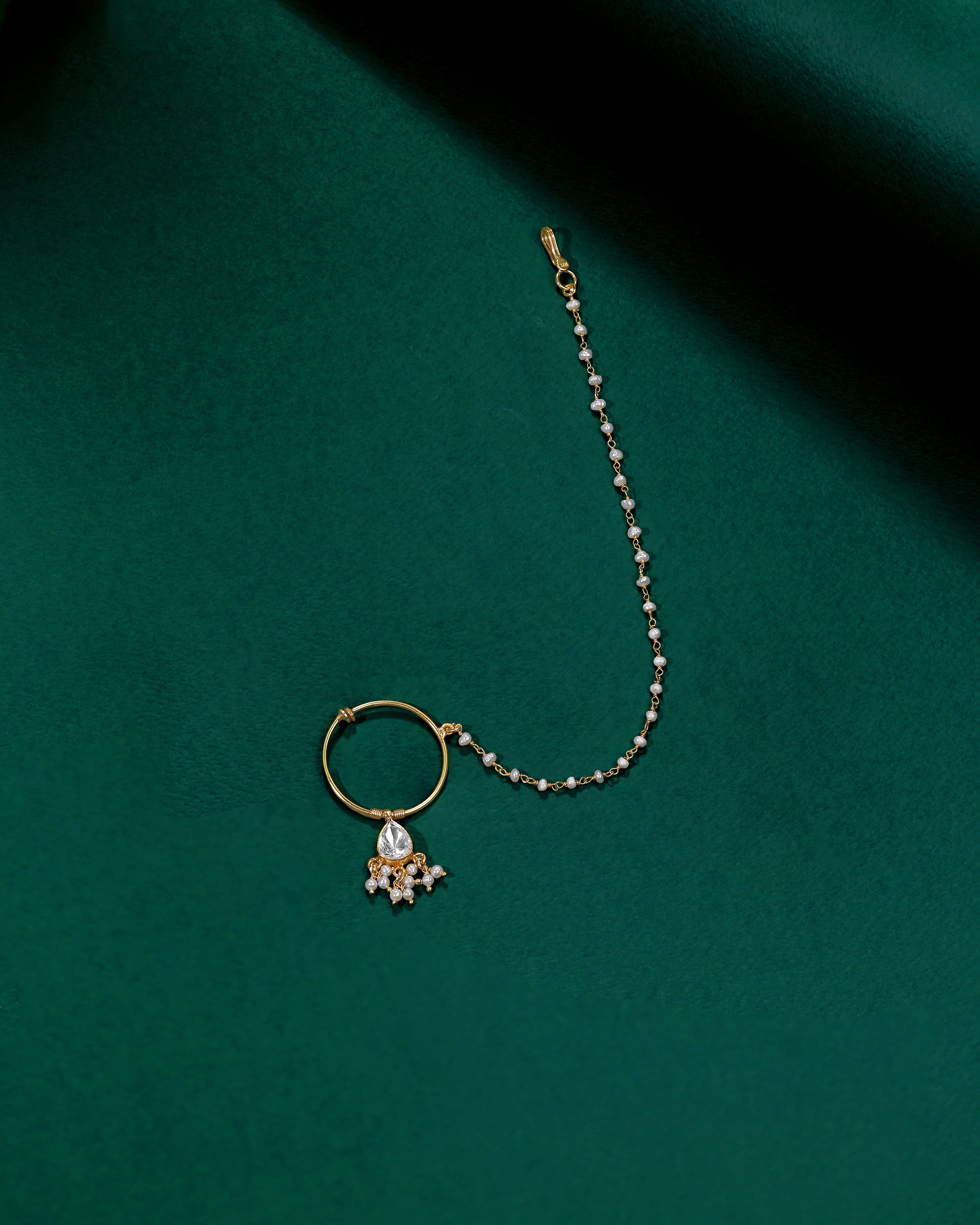 92.5 Silver Gold-Plated Nath with Seed Pearl Drops