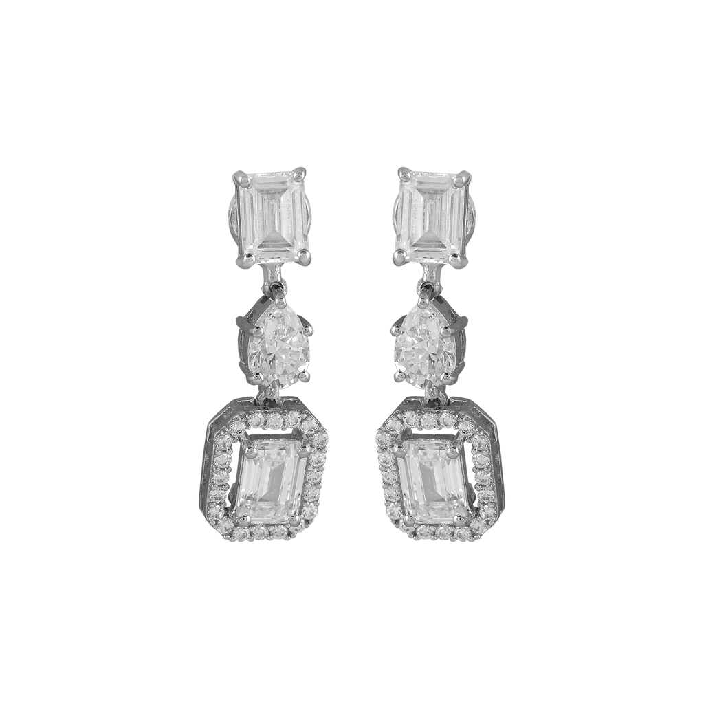 Geometric Deco Silver Necklace & Earrings Set