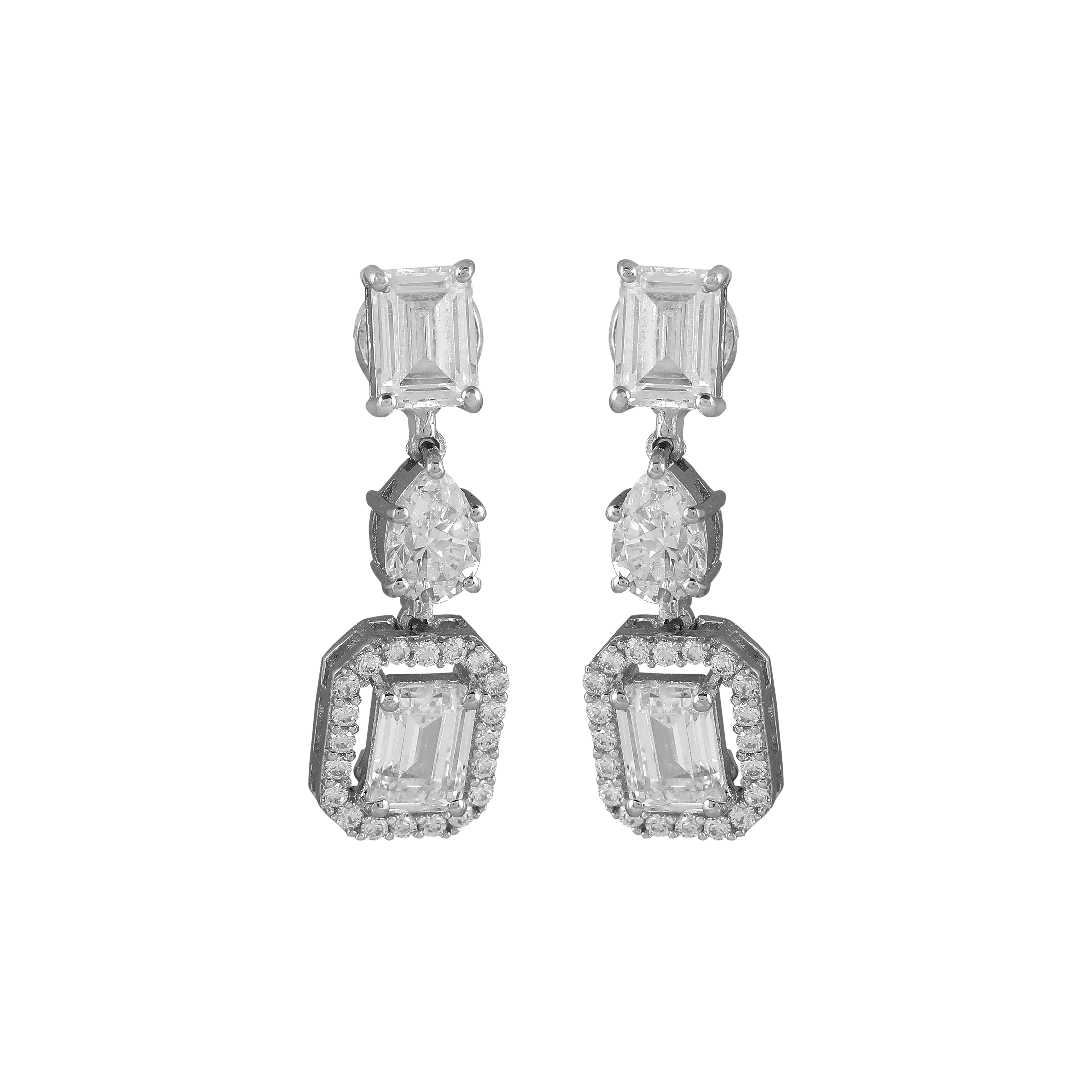 Geometric Deco Silver Necklace & Earrings Set