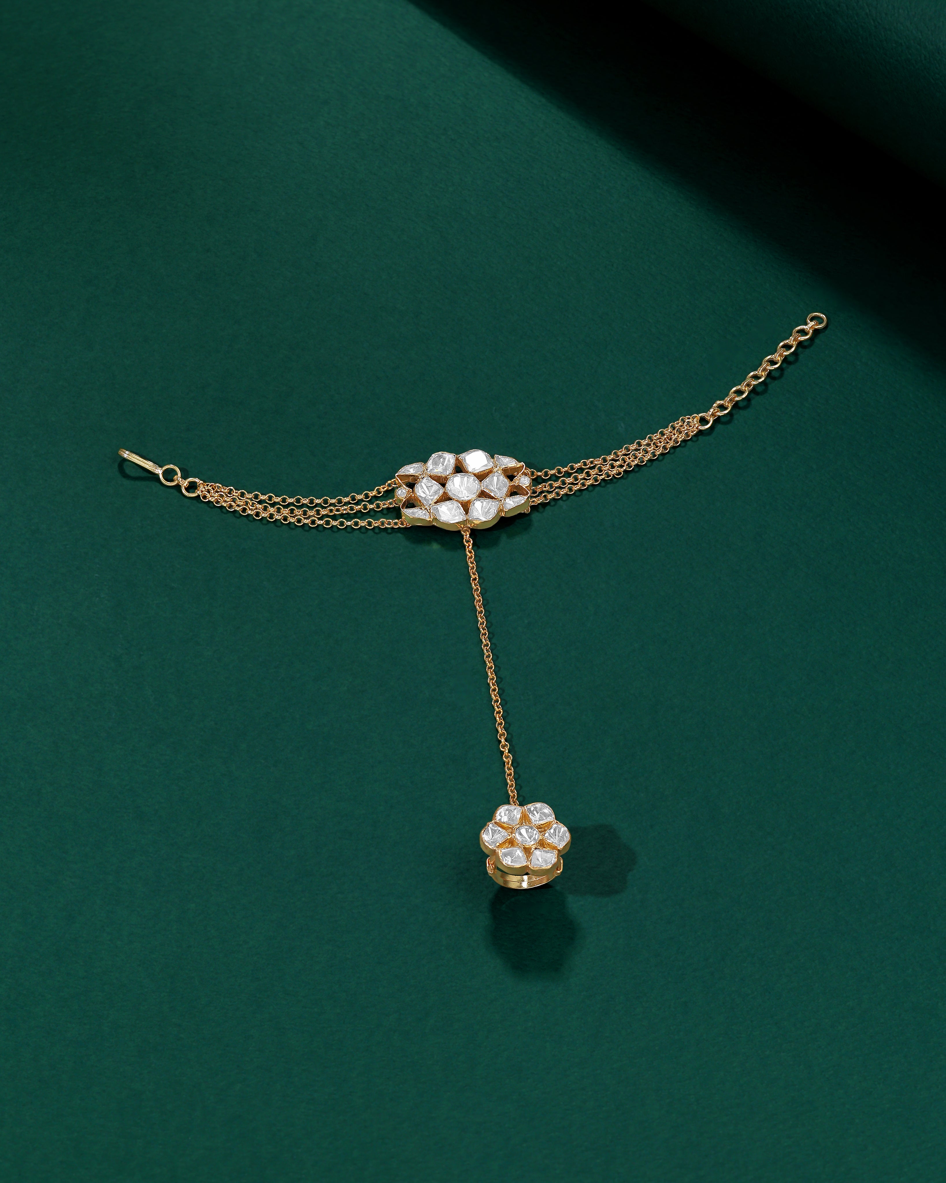 Gold-Plated Silver Polki Haath Phool