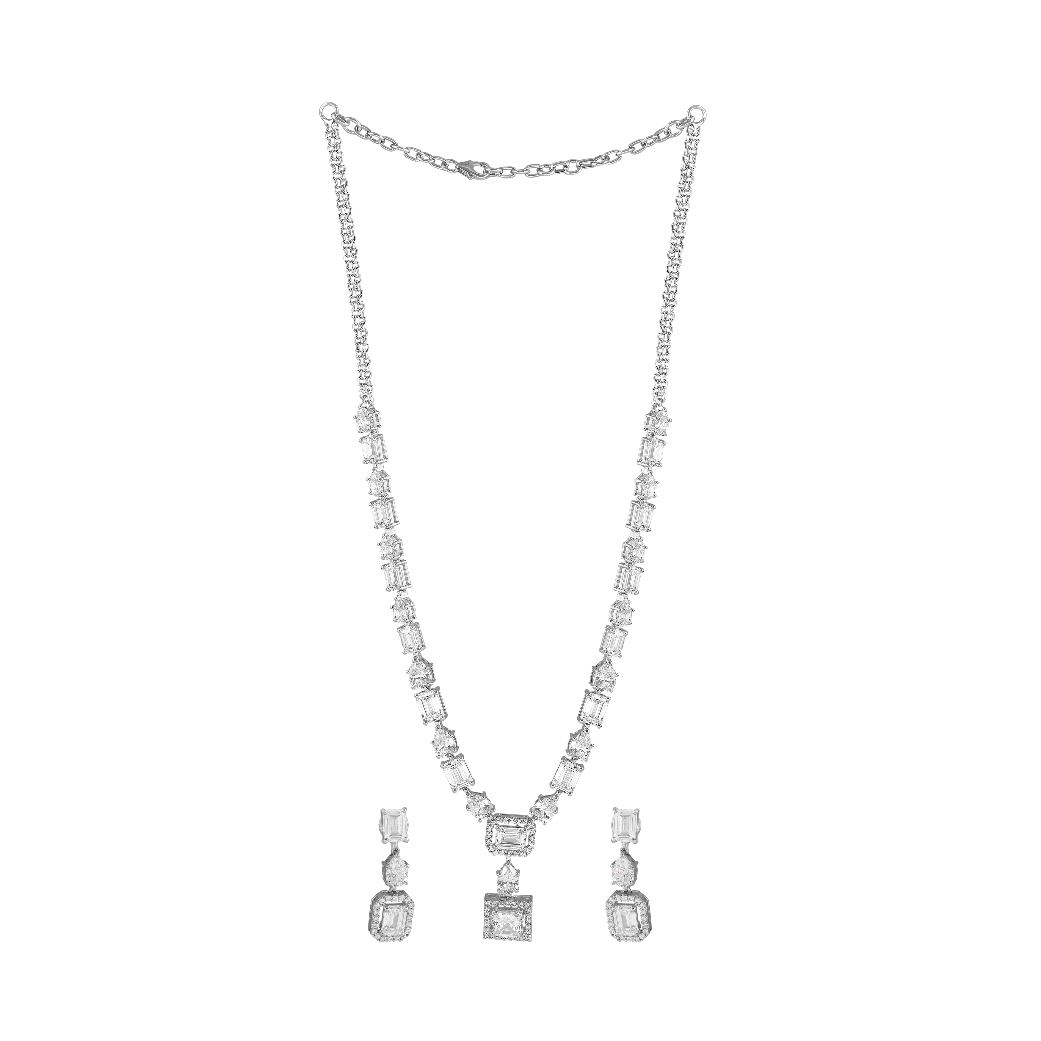 Geometric Deco Silver Necklace & Earrings Set