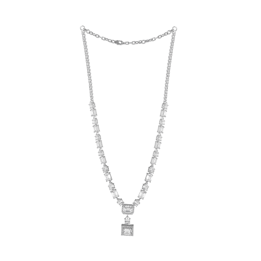 Geometric Deco Silver Necklace & Earrings Set