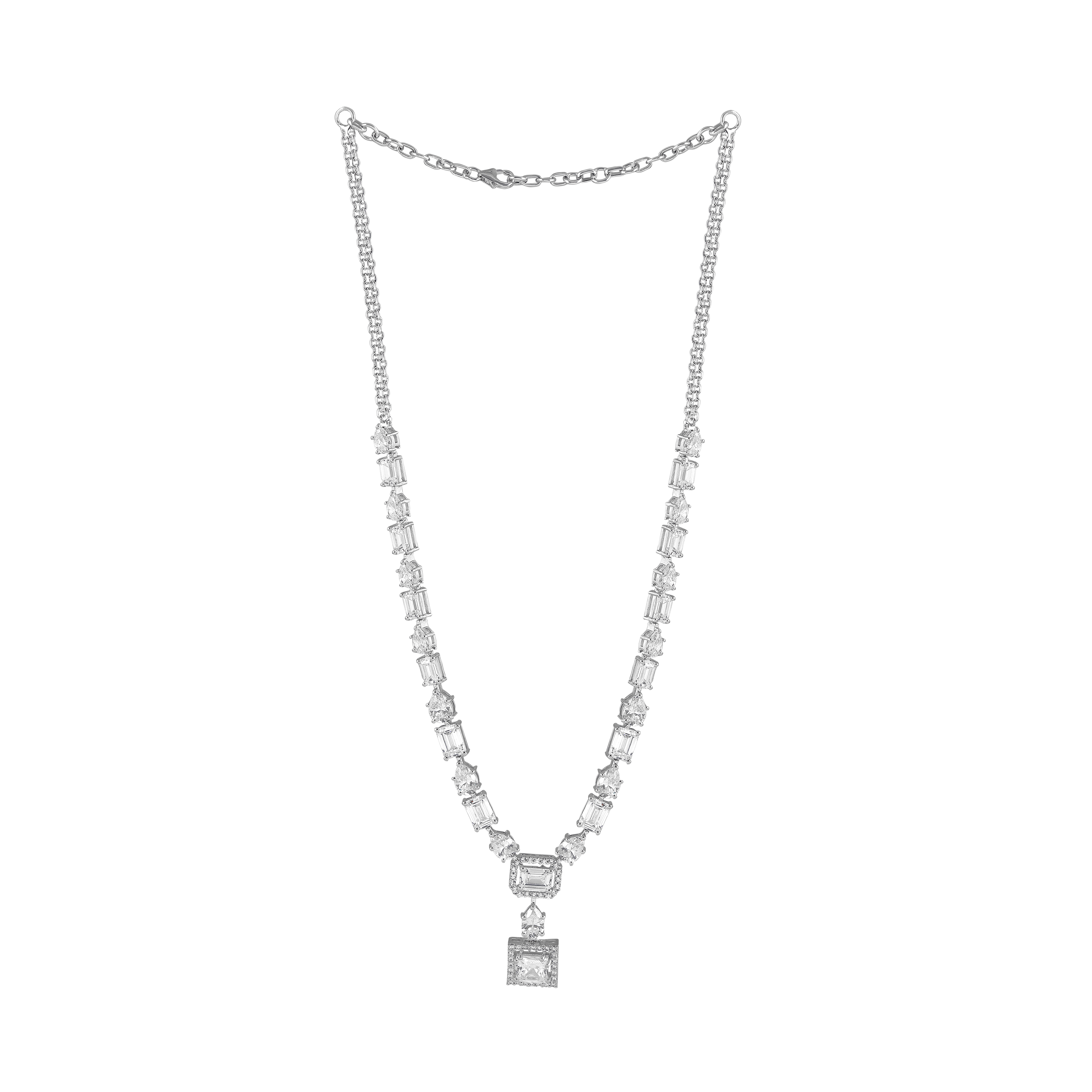 Geometric Deco Silver Necklace & Earrings Set