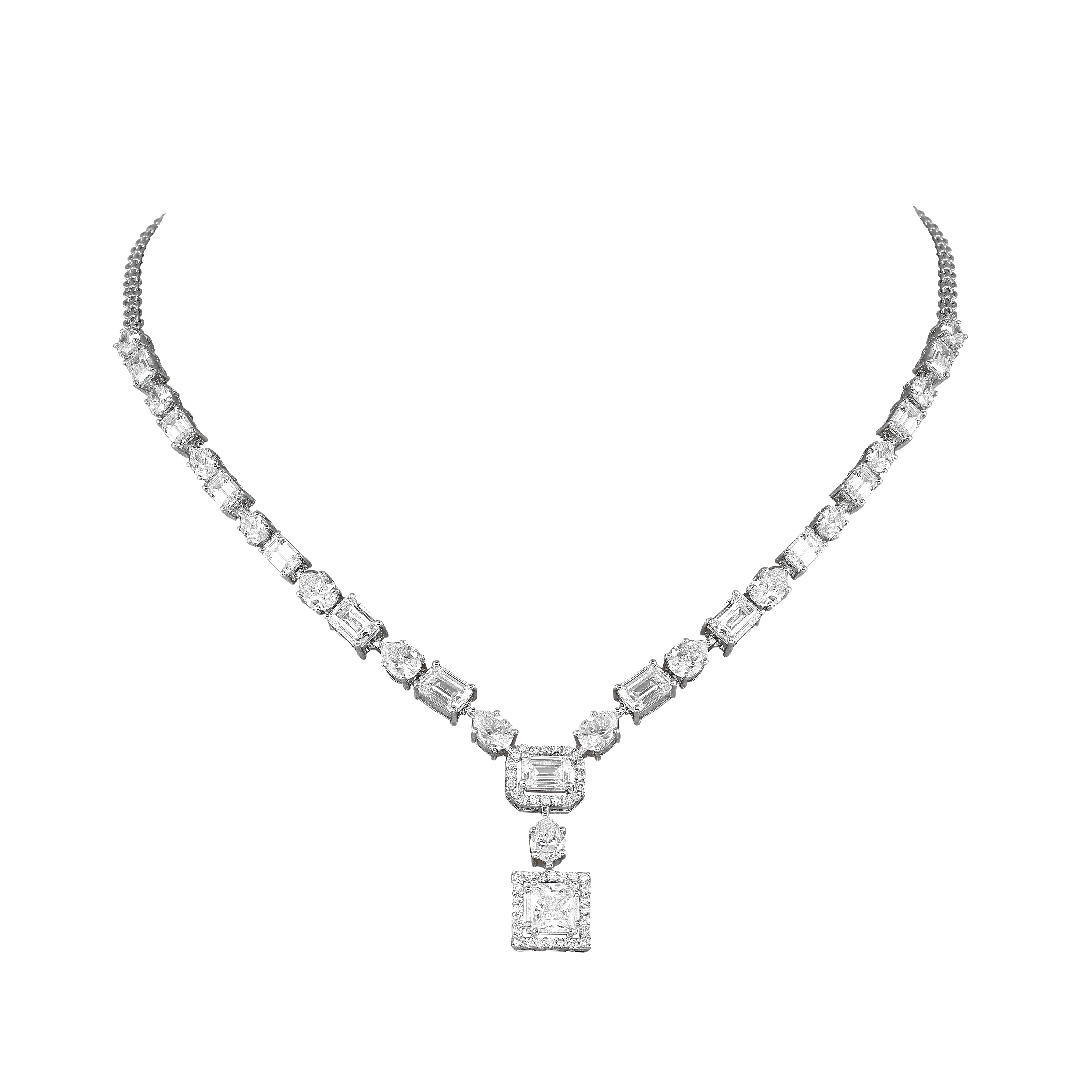 Geometric Deco Silver Necklace & Earrings Set