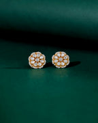 Silver Stud Earrings With Polki Pattern