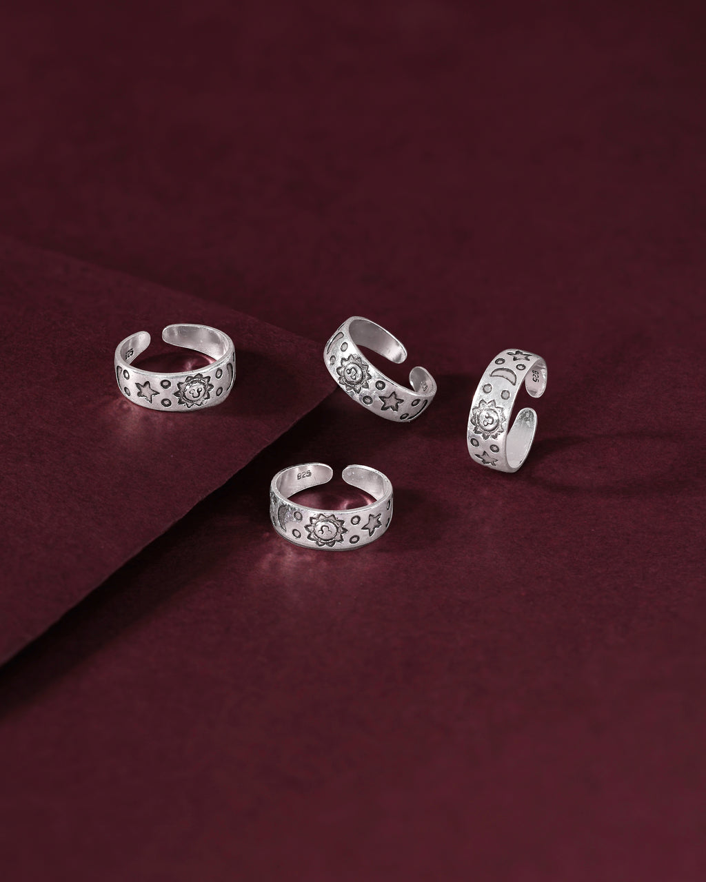 Sun & Moon Oxidized Silver Toe Ring