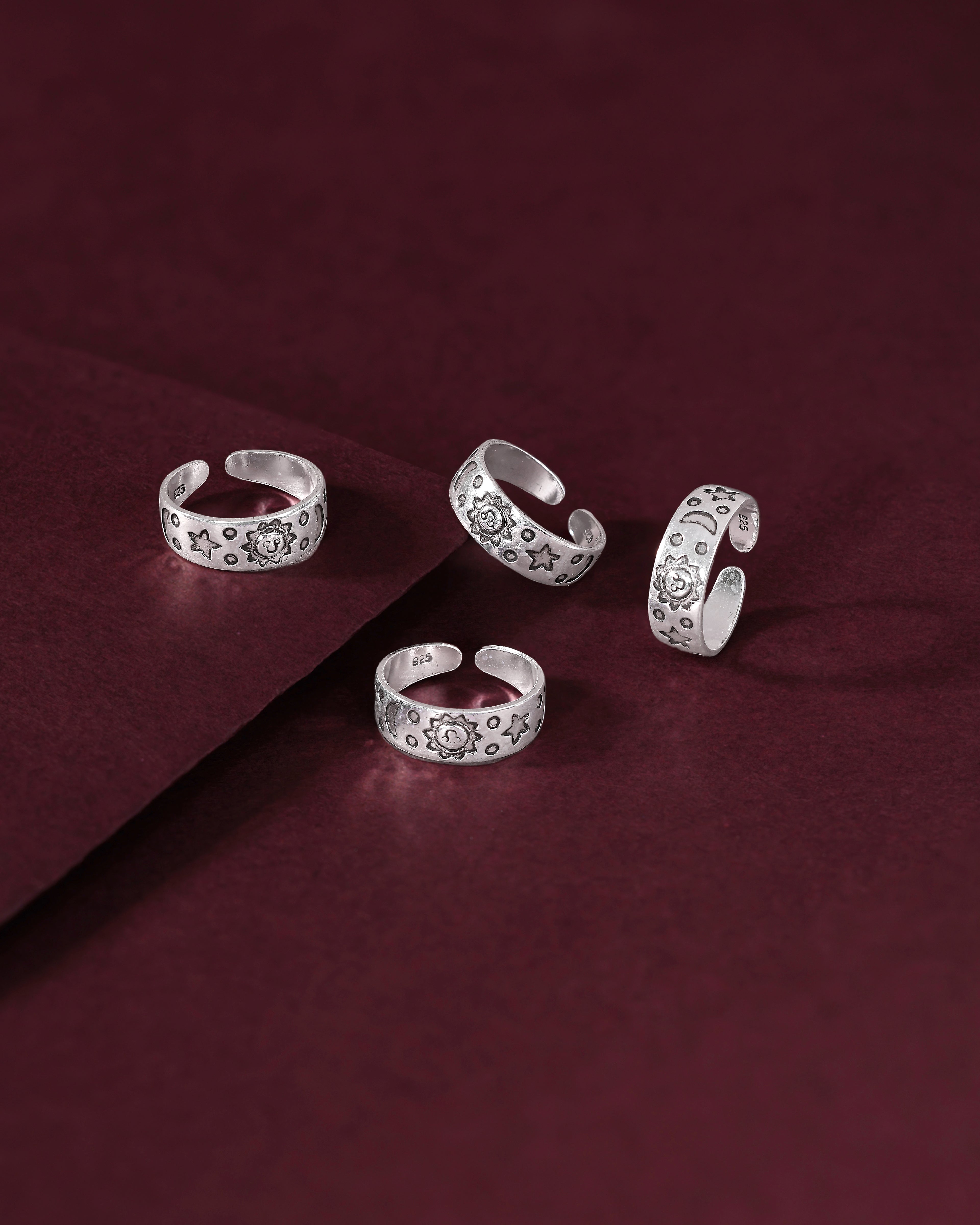 Sun & Moon Oxidized Silver Toe Ring