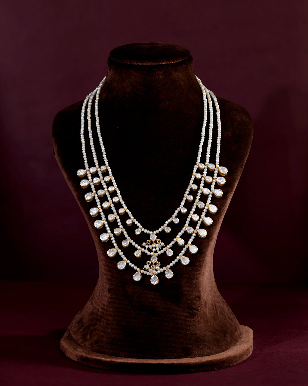 Triple-Layered 92.5 Silver Polki Haram with Seed Pearl Accents