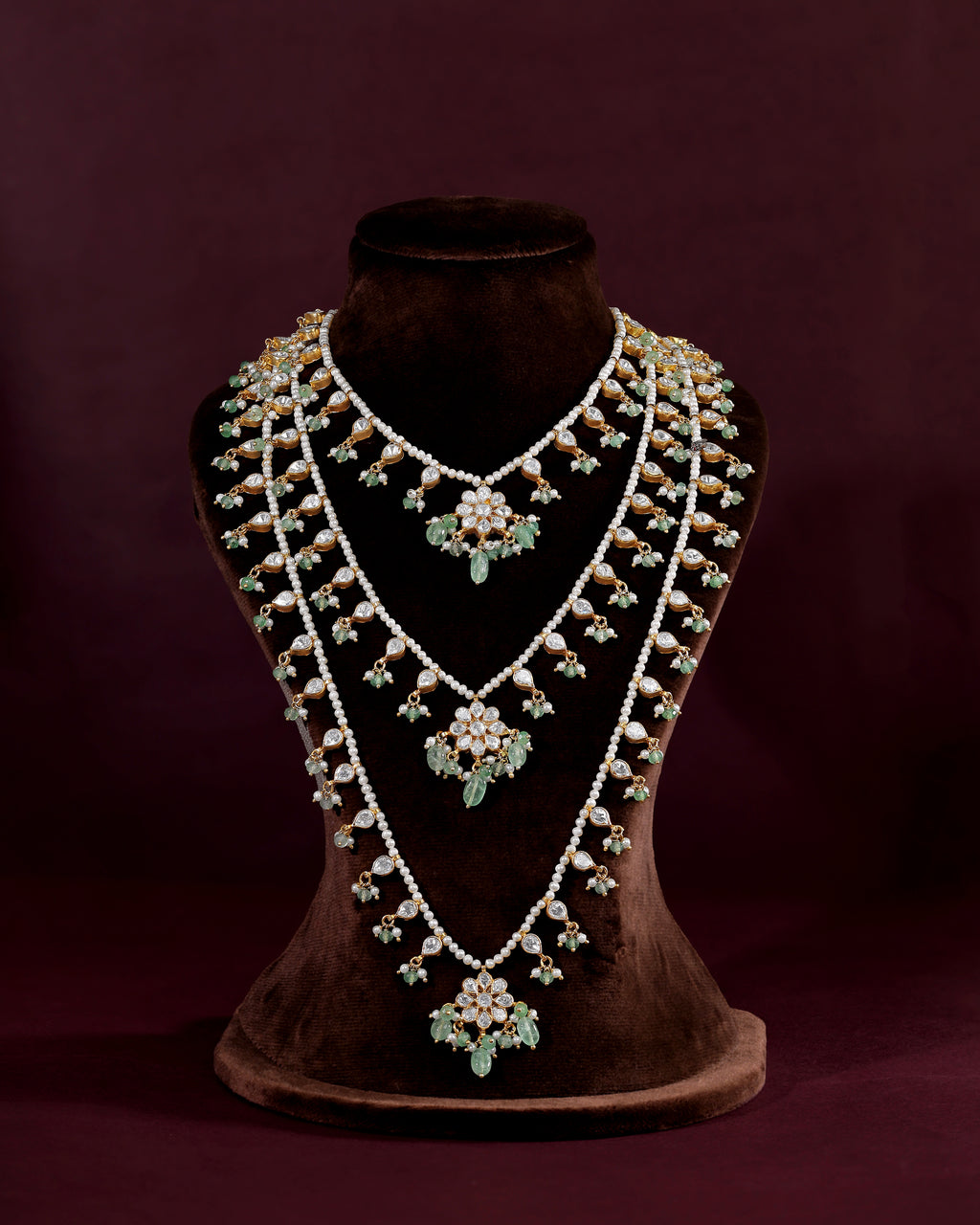 Floral Polki Layered Haram in 92.5 Silver