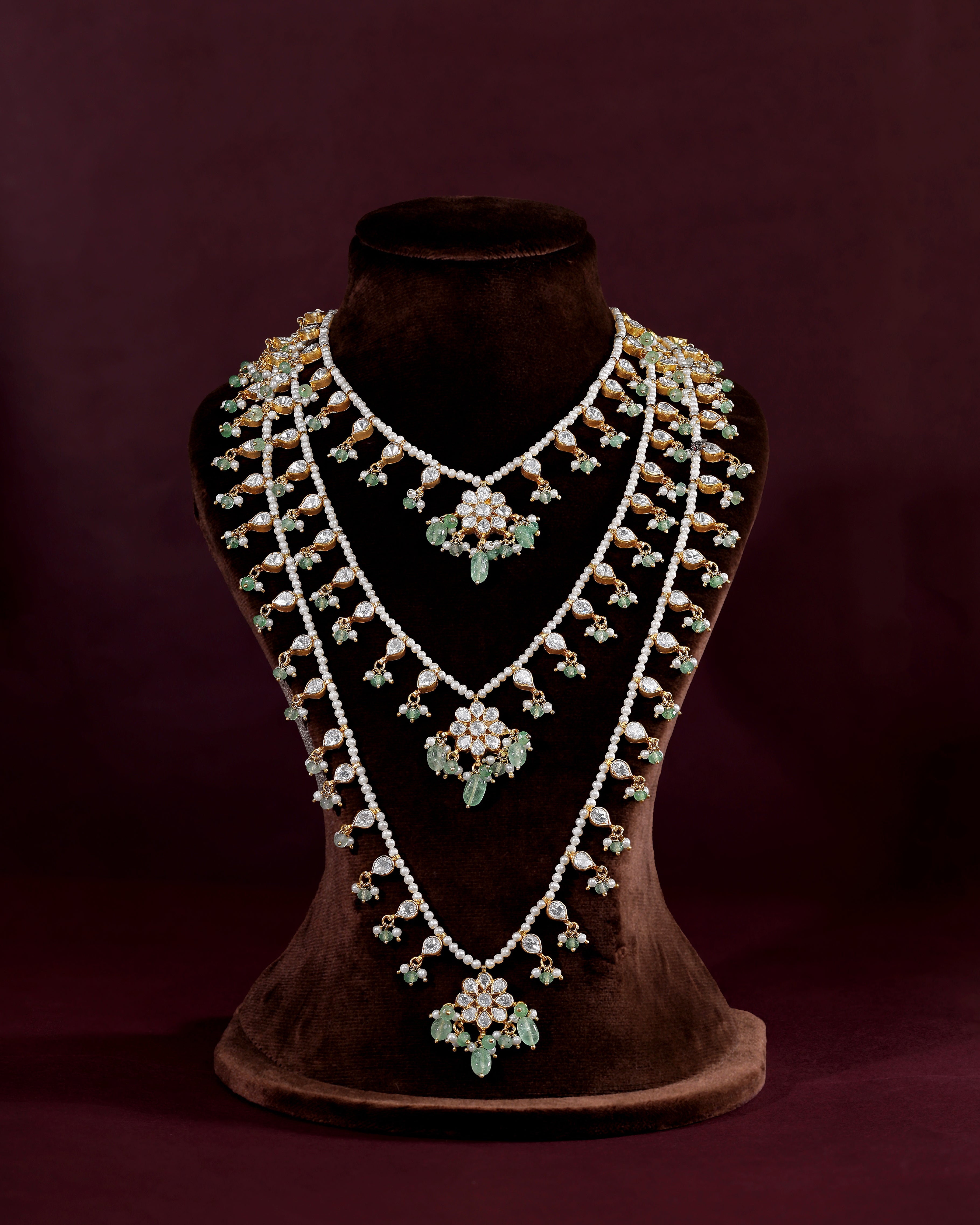 Floral Polki Layered Haram in 92.5 Silver