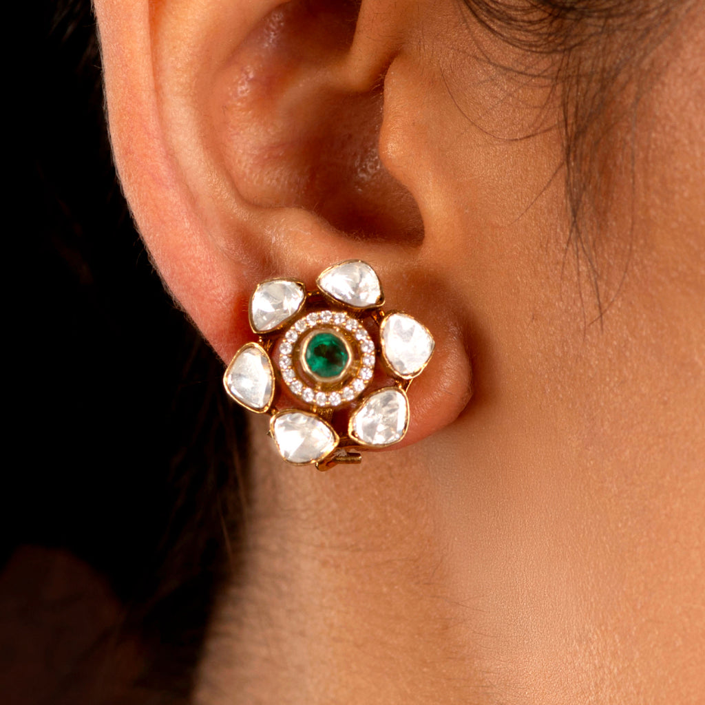 Silver Floral Studs with Gold Polish